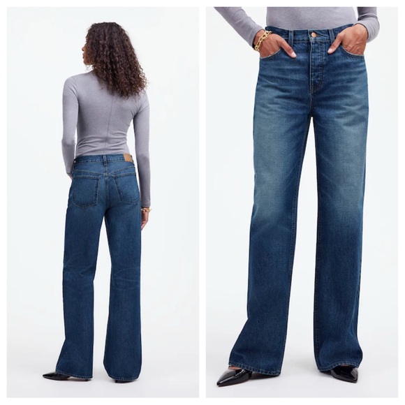 Madewell Denim - Madewell Low-Slung Baggy Jeans Moffat Wash Cotton Denim Wide Leg Dark Wash